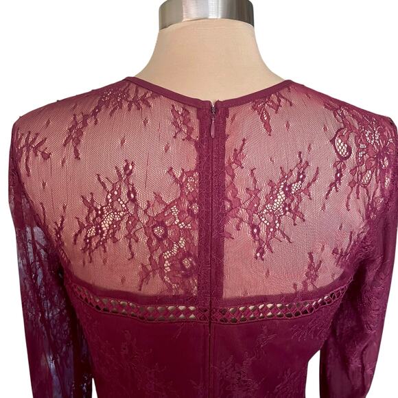 Greylin Burgundy Shirley Lace Sheath Dress LARGE Whimsygoth Dark Fairy Prom - Picture 7 of 14